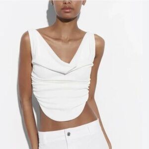 ZARA Sleeveless Off White Draped Crop Top